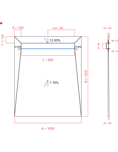 Showerlay Wiper 4 way 1000 x 1200 mm Line Premium Pure 800 mm Brushed, Spessore: 20 a 6 mm Uscita: 400 mm, Trappola per rifiuti: H+M Drop 35/50 