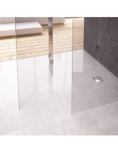 Esempio di Wet Room finito con la vaschetta qui disponibile - schermo parallelo alla parete (scarico nell'angolo)